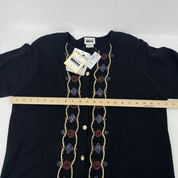 Leslie Fay Vintage Women Large Black Sweater Beaded Embellished Sequin Cardigan - Picture 9 of 15